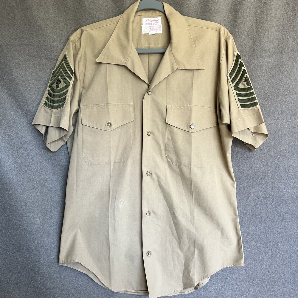 Vintage Creighton USMC Official Uniform Shirt Button Up Men's Medium Made In USA